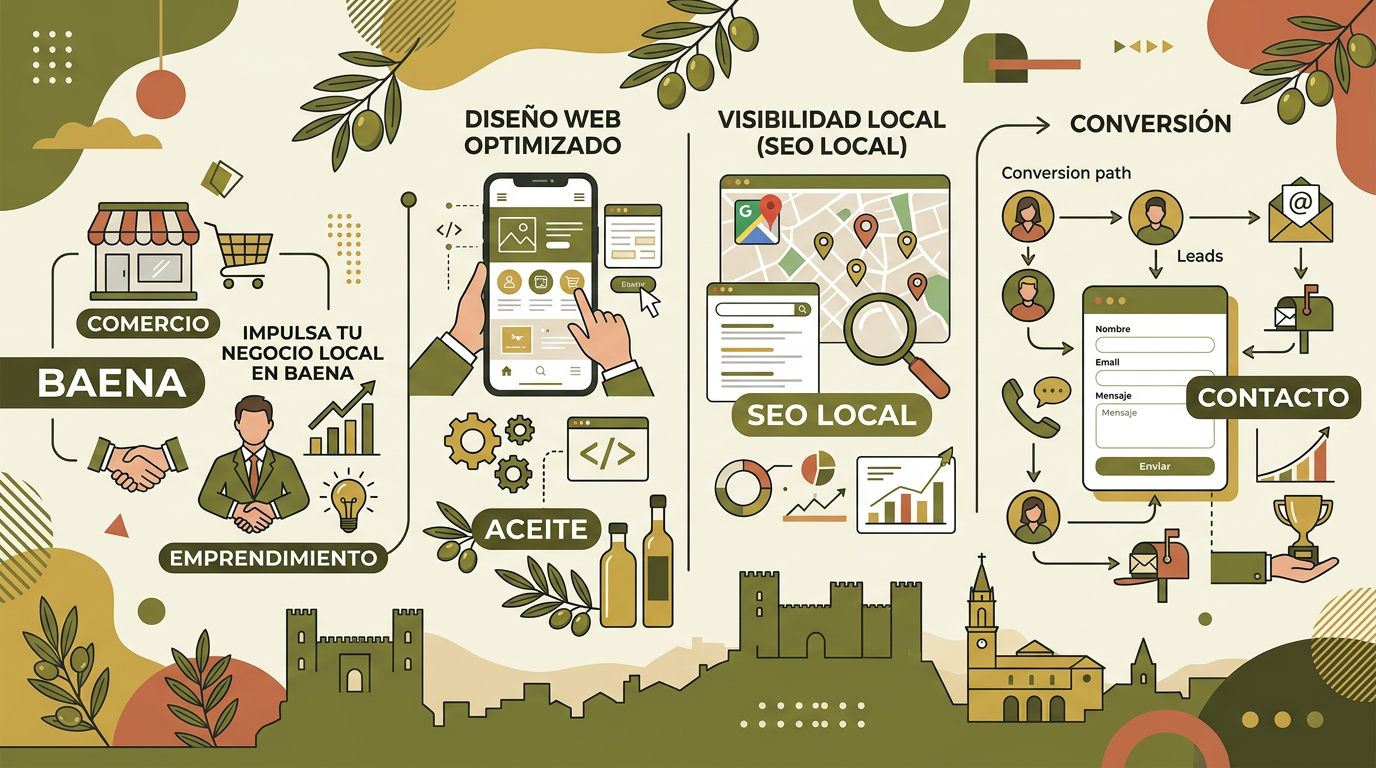 Infografía sobre diseño web local y SEO en Baena