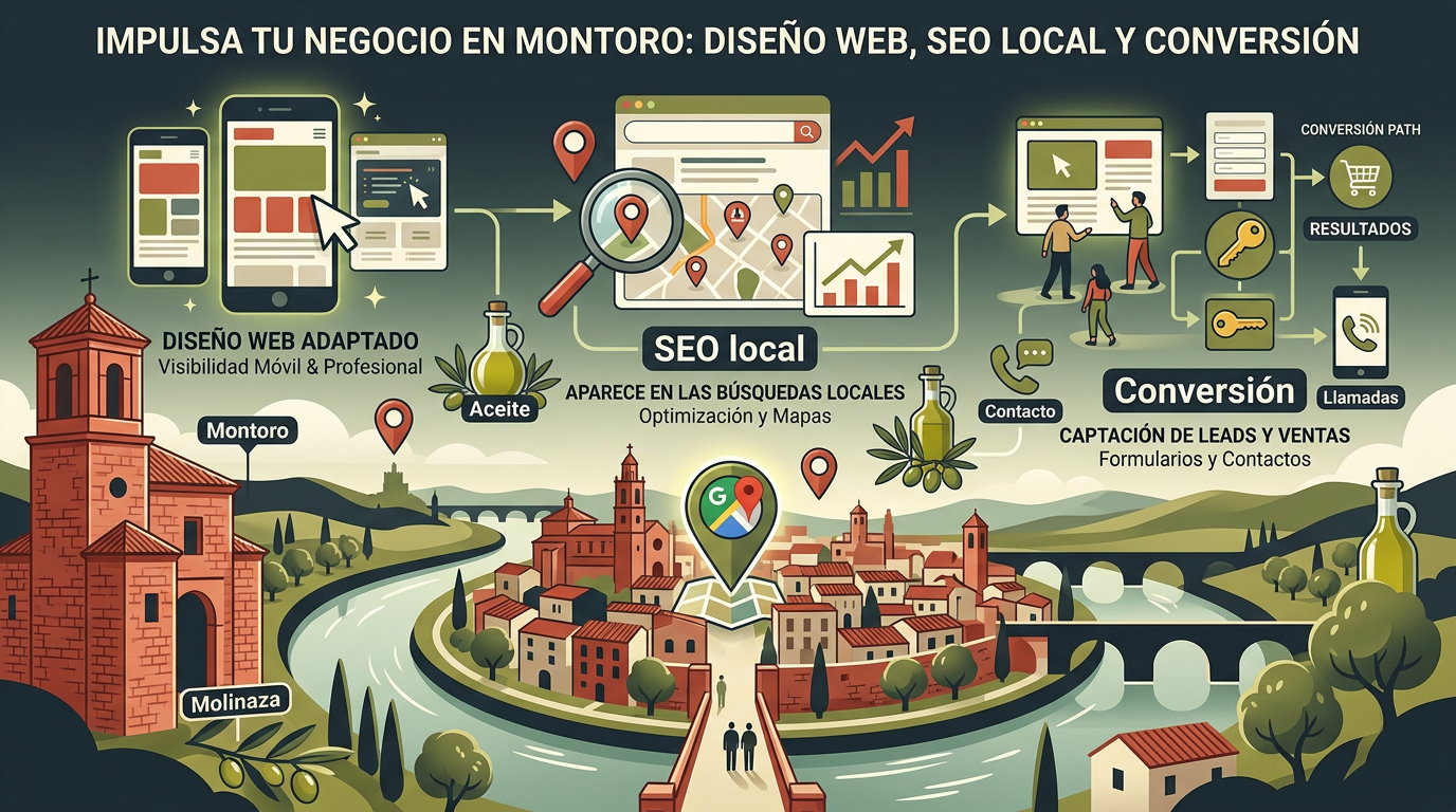 Infografía sobre diseño web local y SEO en Montoro