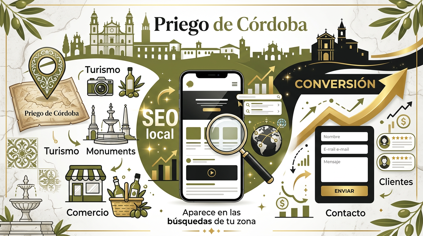 Infografía sobre diseño web local y SEO en Priego de Córdoba